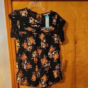 Daniel Rainn Becru Lace Detail Blouse Black and Orange